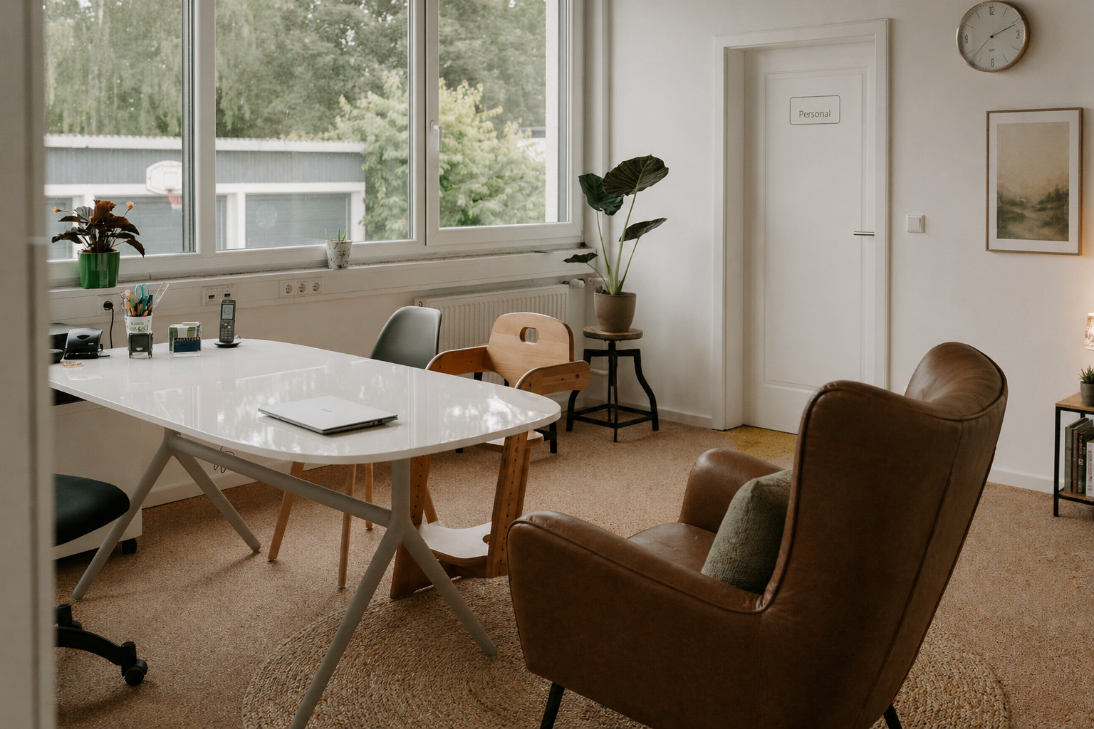 Therapieraum mit Sessel und Tisch